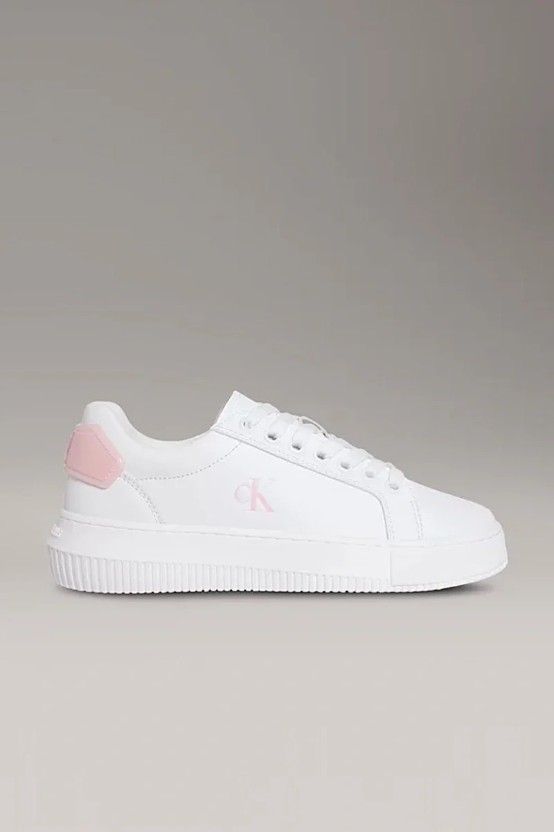 Calvin Klein Kadın Kalın Tabanlı Arma Detaylı Deri Beyaz Sneaker YW0YW01846-0LD