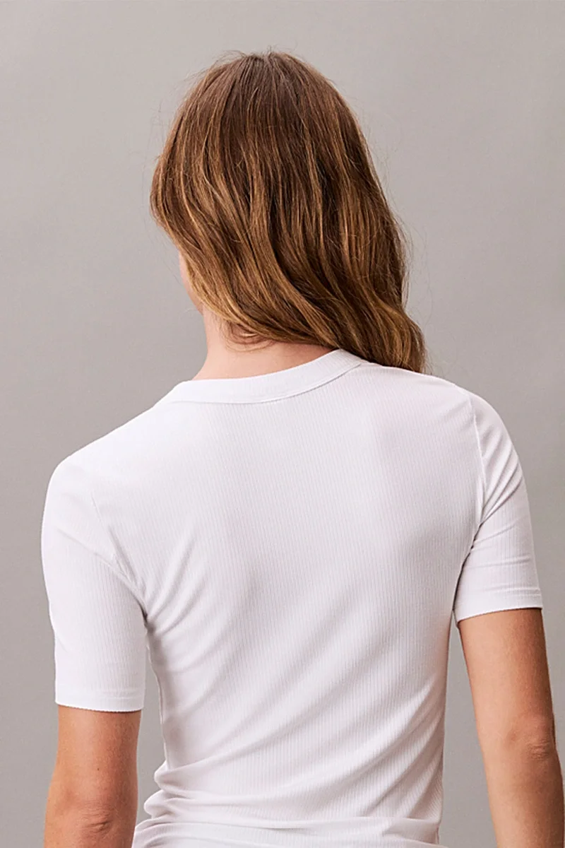 Calvin Klein Kadın Modal Fitilli Beyaz T-shirt LV044C901G-YAA