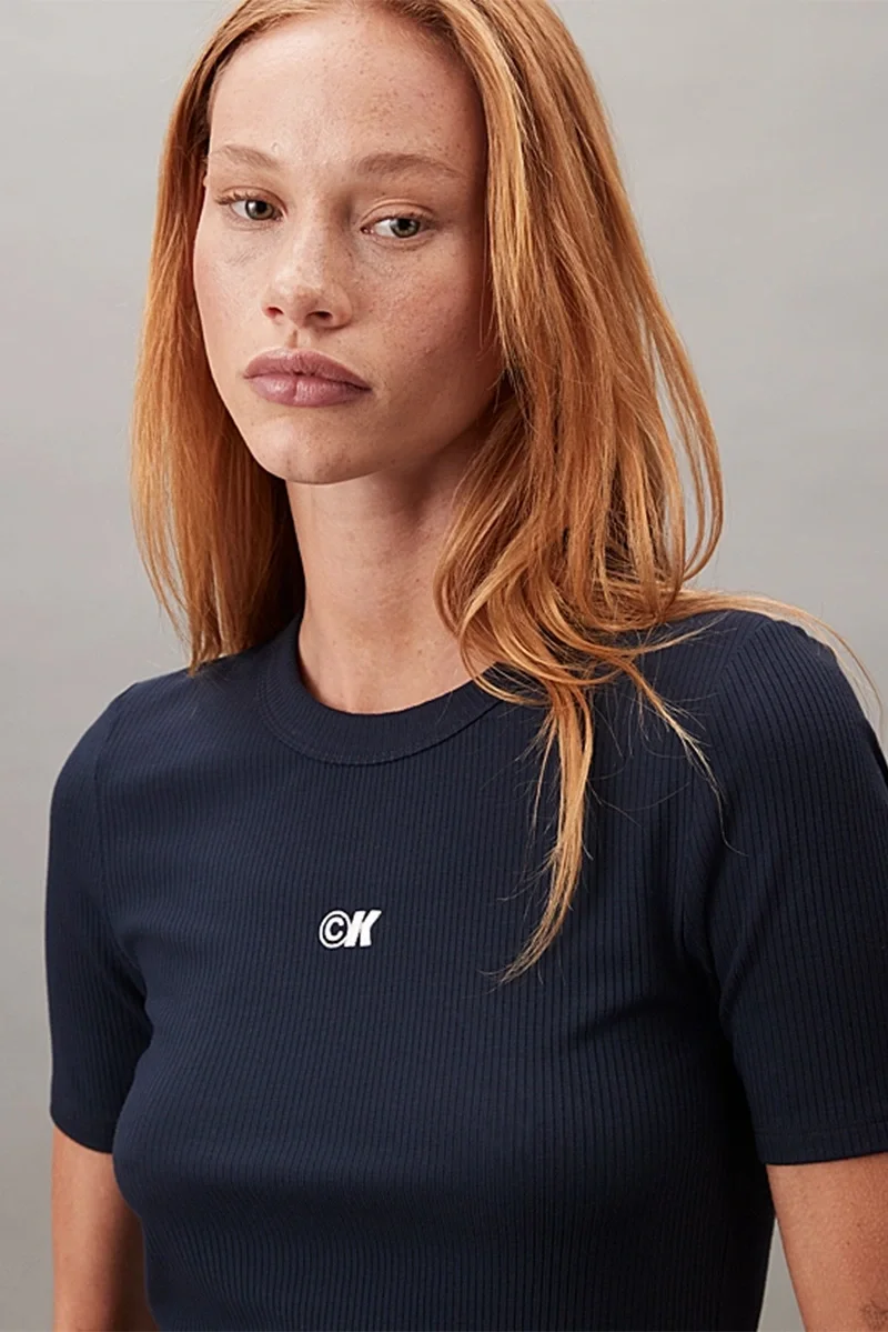 Calvin Klein Kadın Modal Fitilli Mavi T-shirt LV044C901G-CEF