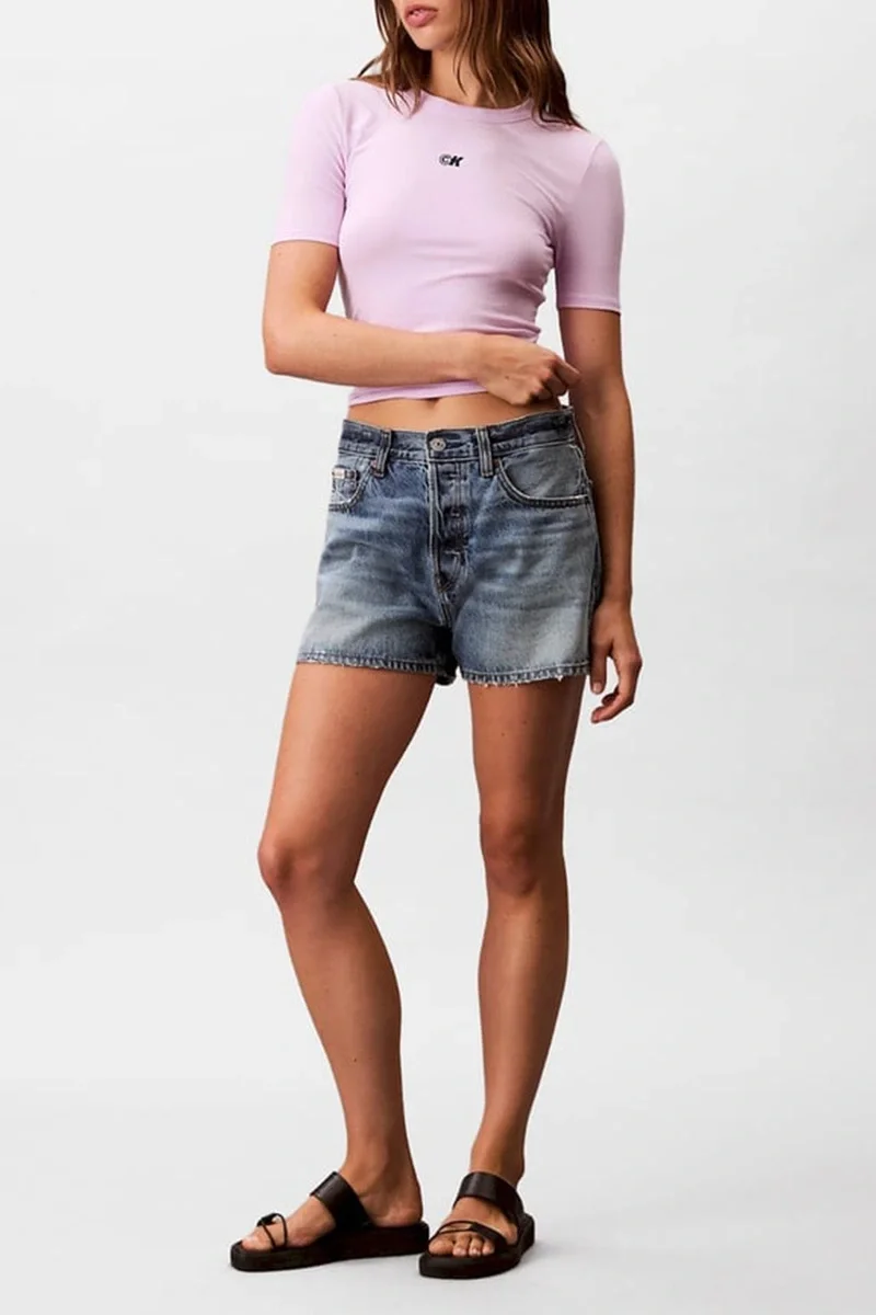 Calvin Klein Kadın Modal Fitilli Mor T-shirt LV044C901G-XEF