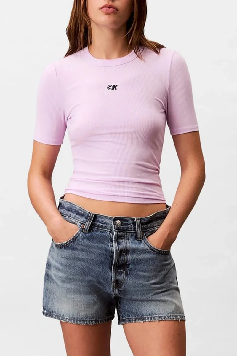 Calvin Klein Kadın Modal Fitilli Mor T-shirt LV044C901G-XEF