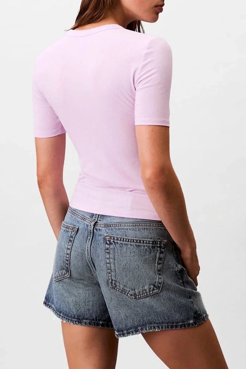 Calvin Klein Kadın Modal Fitilli Mor T-shirt LV044C901G-XEF