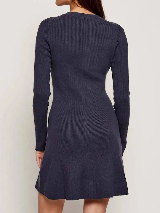 Calvin Klein Kadın Uzun Kollu Kloş Mini Mavi Elbise LV047D307G-VEK