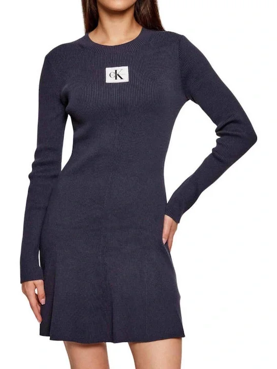 Calvin Klein Kadın Uzun Kollu Kloş Mini Mavi Elbise LV047D307G-VEK
