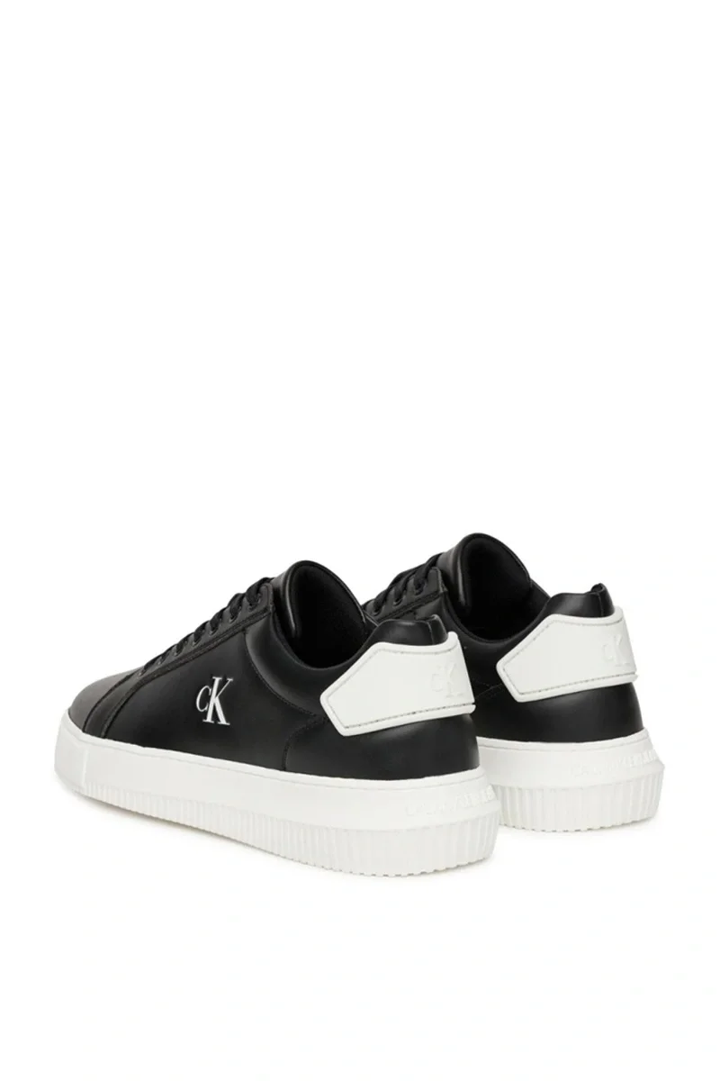 Calvin Klein Kalın Tabanlı Arma Detaylı Deri Erkek Siyah  Sneaker YM0YM01296-0GM