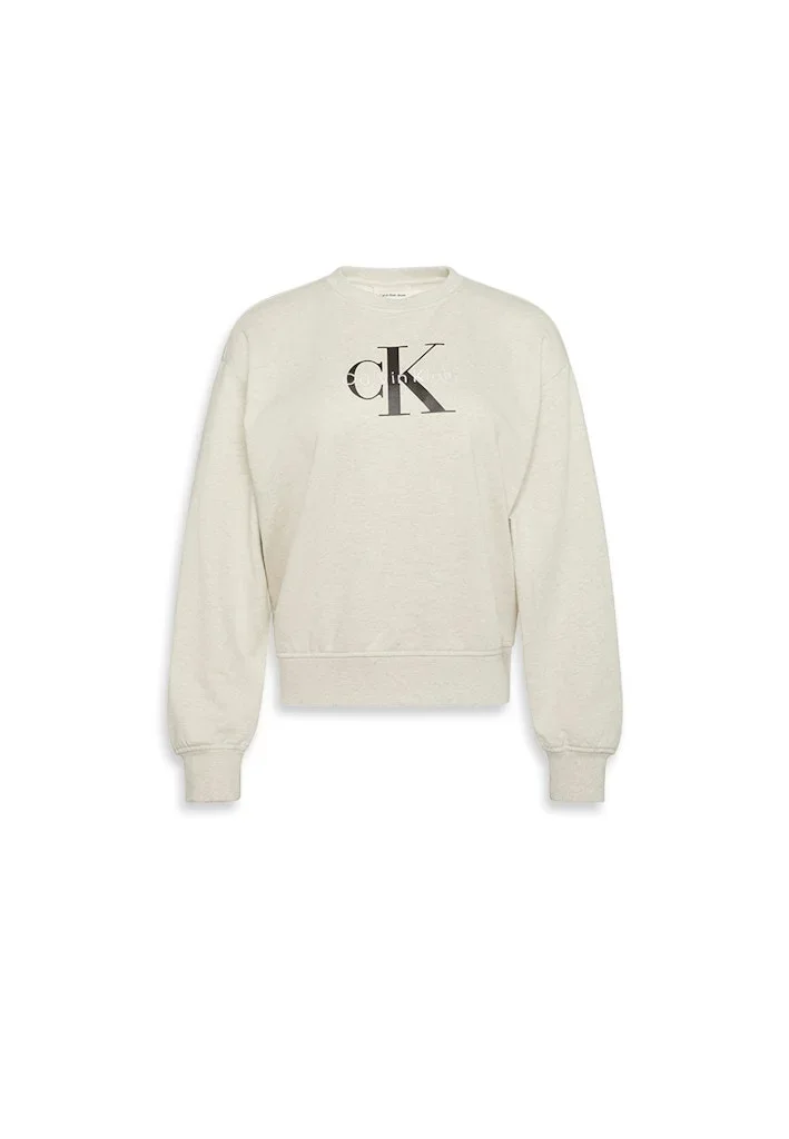 Calvin Klein Monologo Uzun Kollu Rahat Kesim Penye Bisiklet Yaka Kadın Gri Sweatshirt LV047B234G-P4P