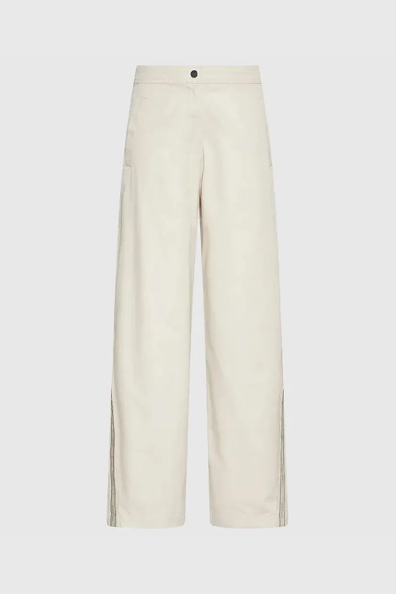 Calvin Klein Pamuklu Twill Tamamı Baskılı Logolu Çizgili Kadın Beyaz Pantolon LV044D612G-GTR