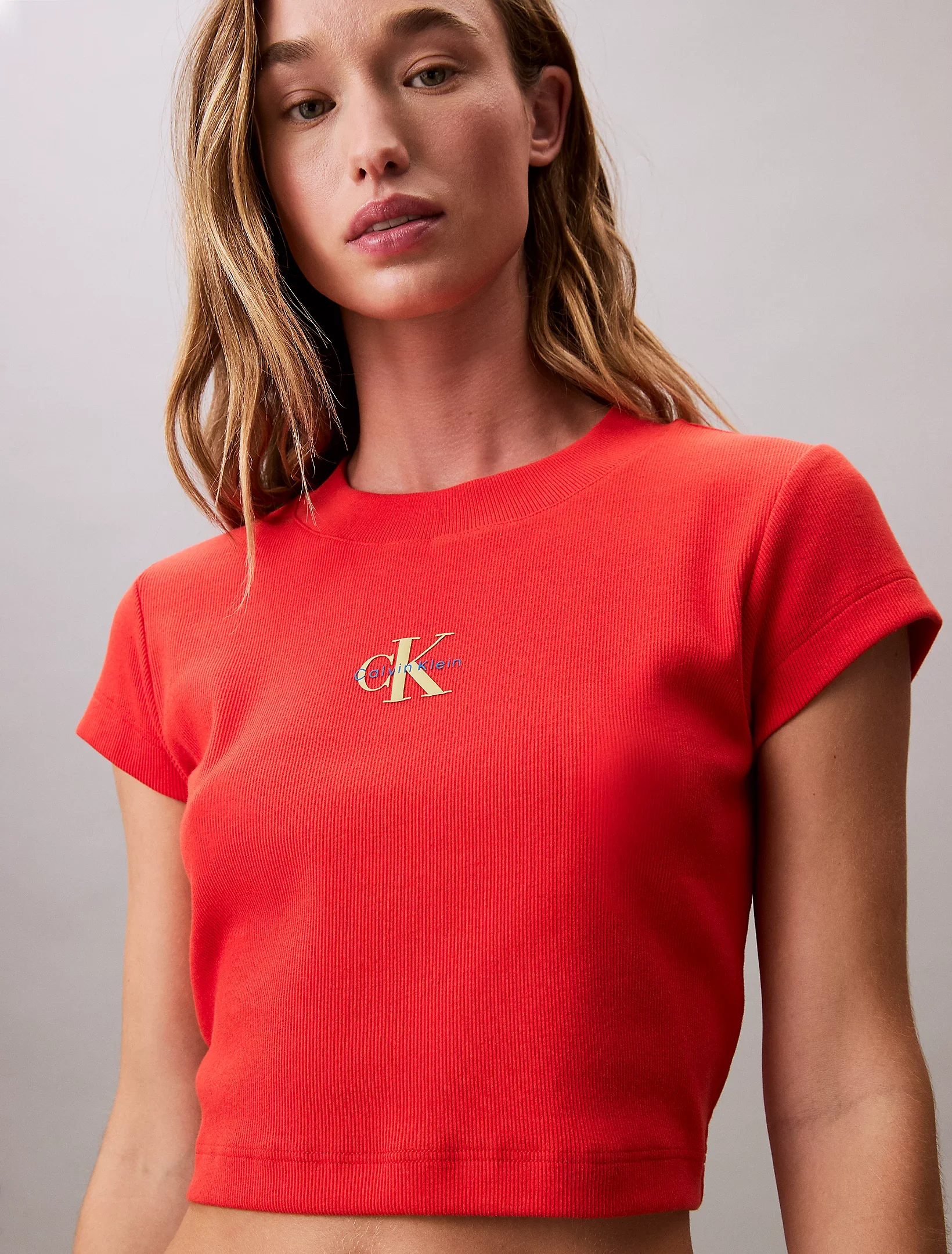 Calvin Klein Rib Kadın Kırmızı T-shirt LV047AB802-TNC