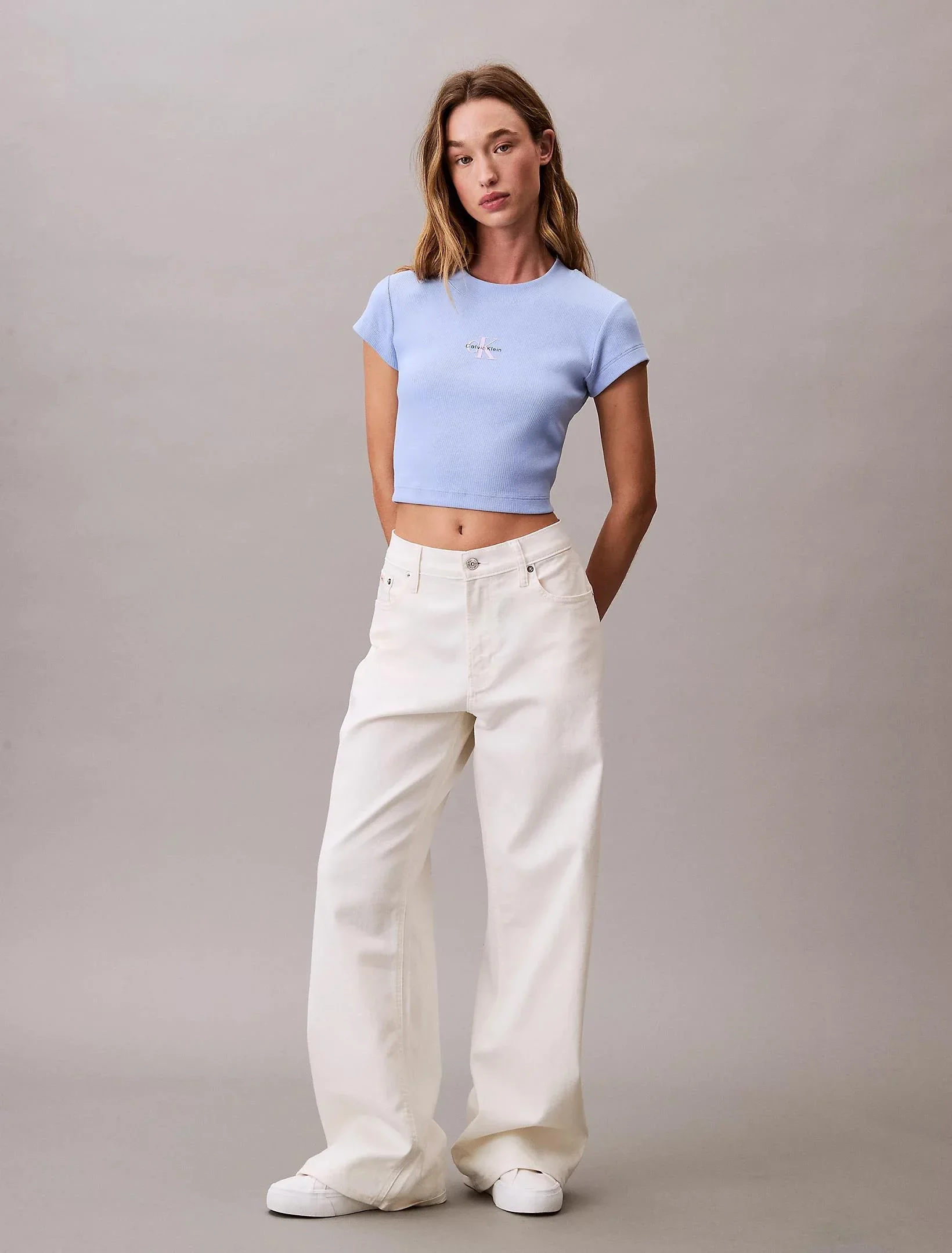 Calvin Klein Rib Kadın Mavi T-shirt LV047AB802-7ZQ