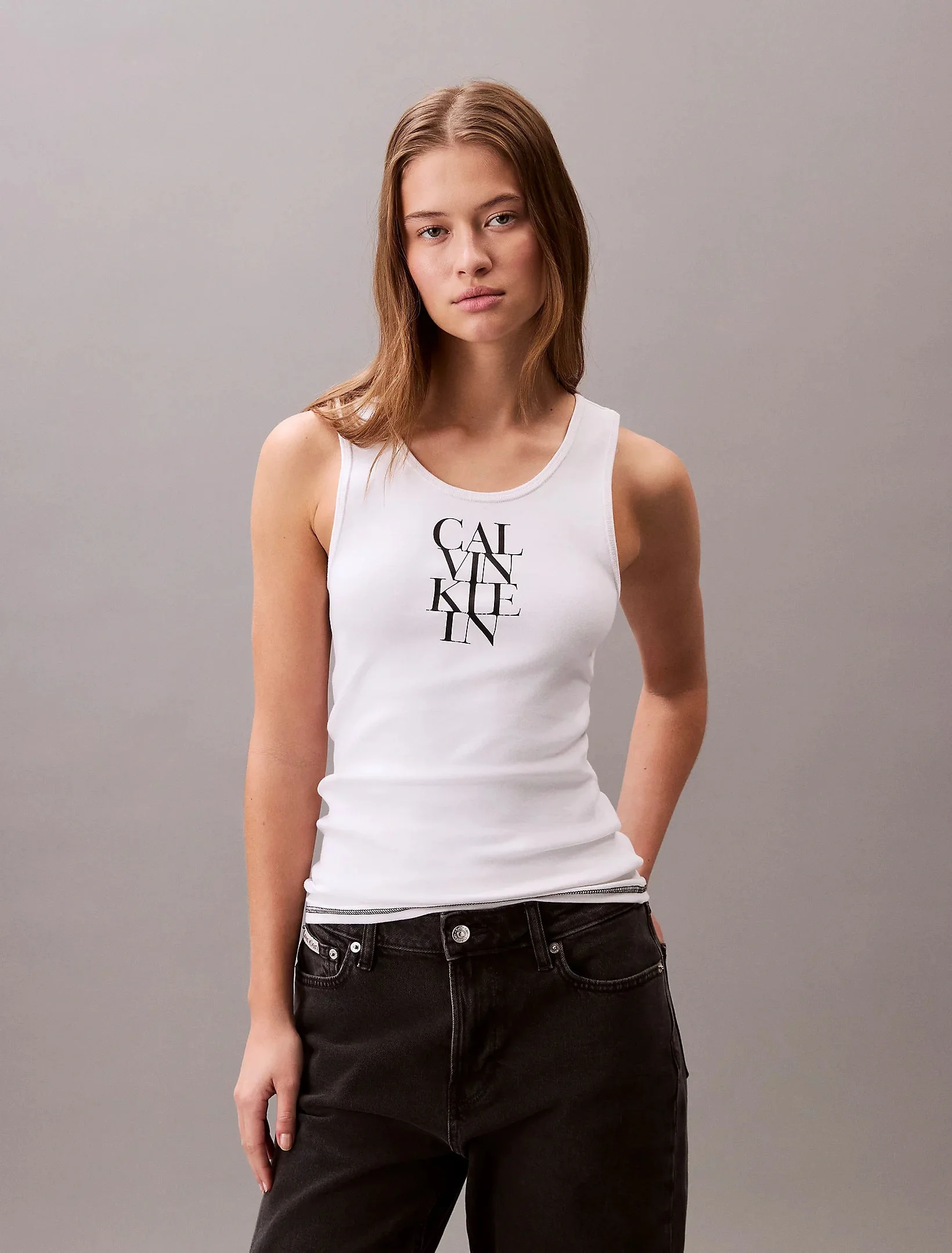 Calvin Klein SL COTTON RIB SOLID TANK Kadın Beyaz Bluz LV044C219G-YAA