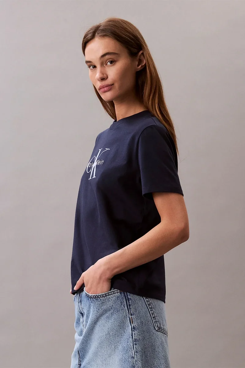 Calvin Klein Standard Logo Kadın Mavi T-shirt LV047B865G-CEF