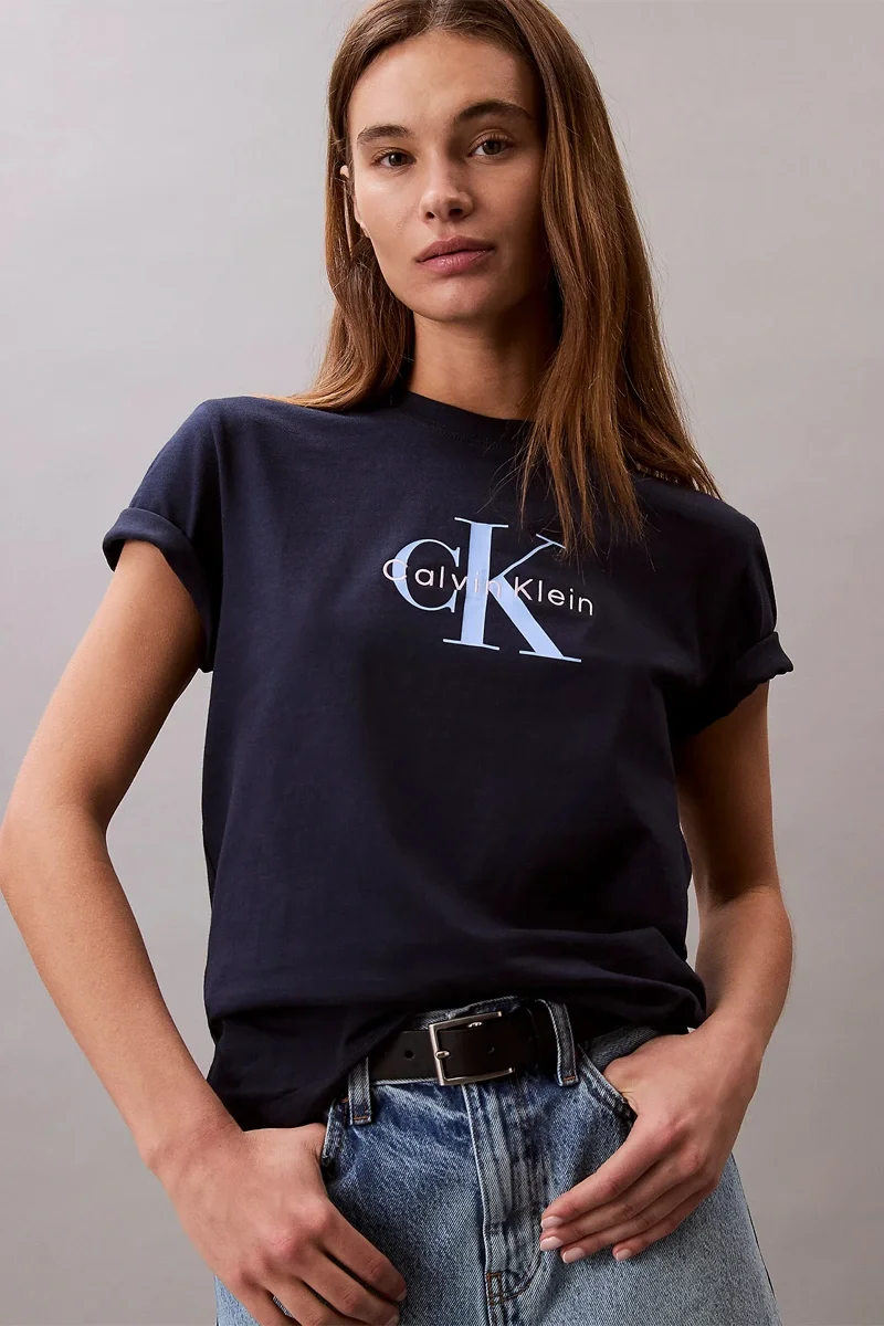 Calvin Klein Standard Logo Kadın Mavi T-shirt LV047B865G-CEF