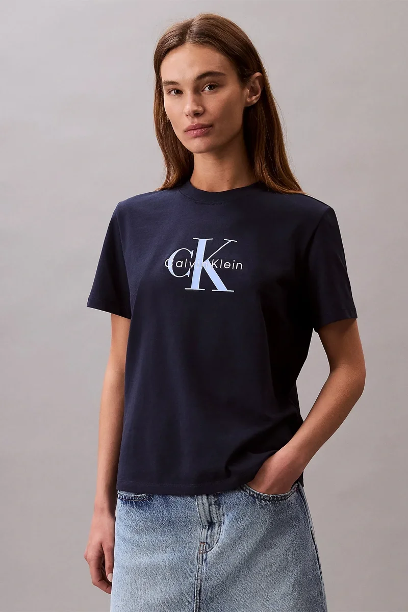 Calvin Klein Standard Logo Kadın Mavi T-shirt LV047B865G-CEF