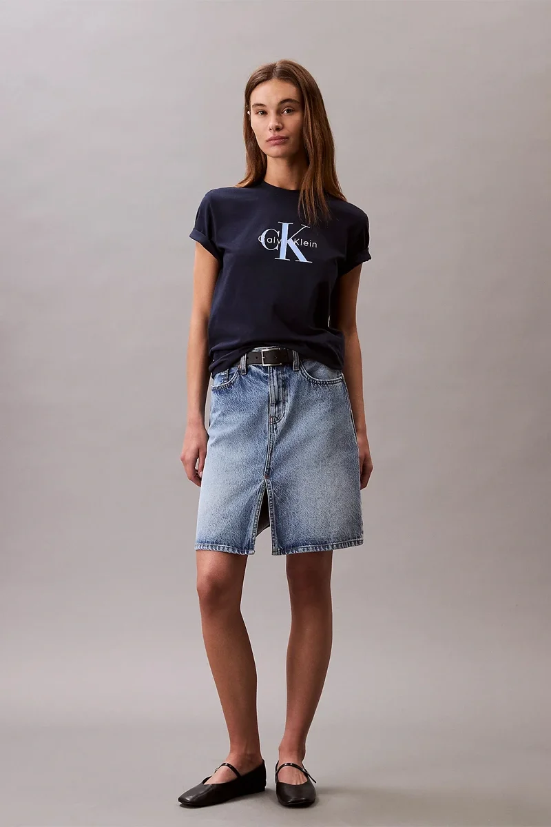 Calvin Klein Standard Logo Kadın Mavi T-shirt LV047B865G-CEF