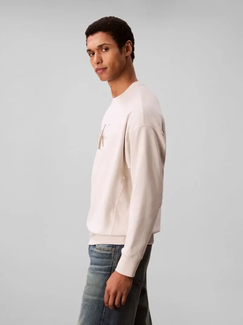 Calvin Klein Uzun Kollu 350gr Penye Monologolu Bisiklet Yaka Erkek Beyaz Sweatshirt LV04RD242G-67U