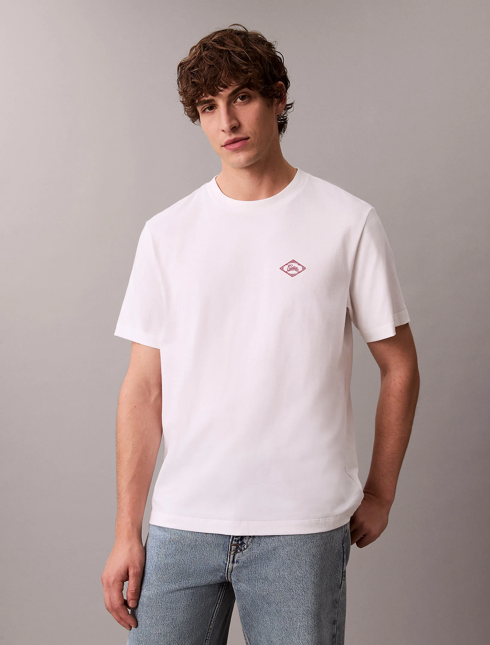 Calvin Klein Kısa Kollu 20s Calvin Matchbox Grafik Baskılı Erkek Beyaz T-shirt LV04RE802G-YAA