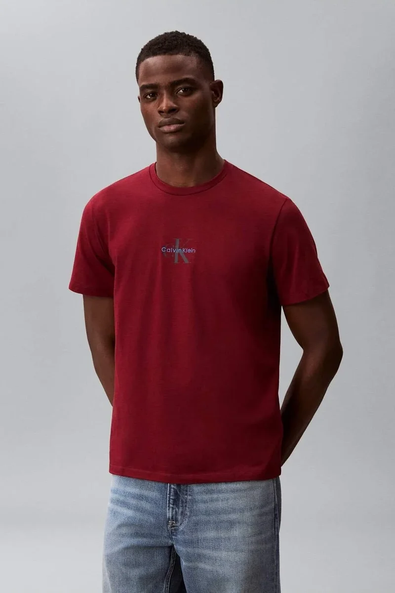 Calvin Klein Kısa Kollu 30s Mikro Monologo Grafik Baskılı Erkek Kırmızı T-shirt LV04RB866G-WCV