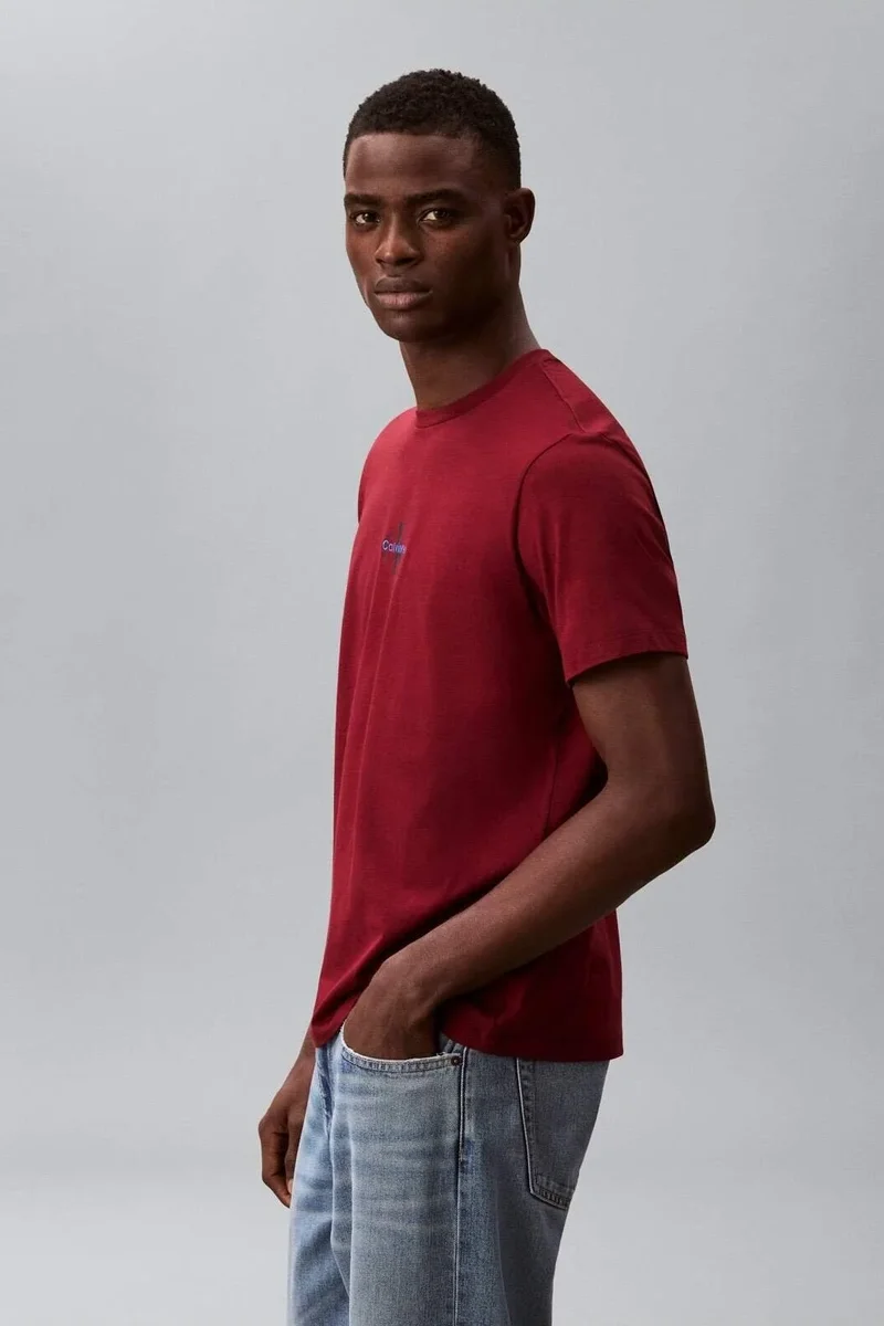 Calvin Klein Kısa Kollu 30s Mikro Monologo Grafik Baskılı Erkek Kırmızı T-shirt LV04RB866G-WCV
