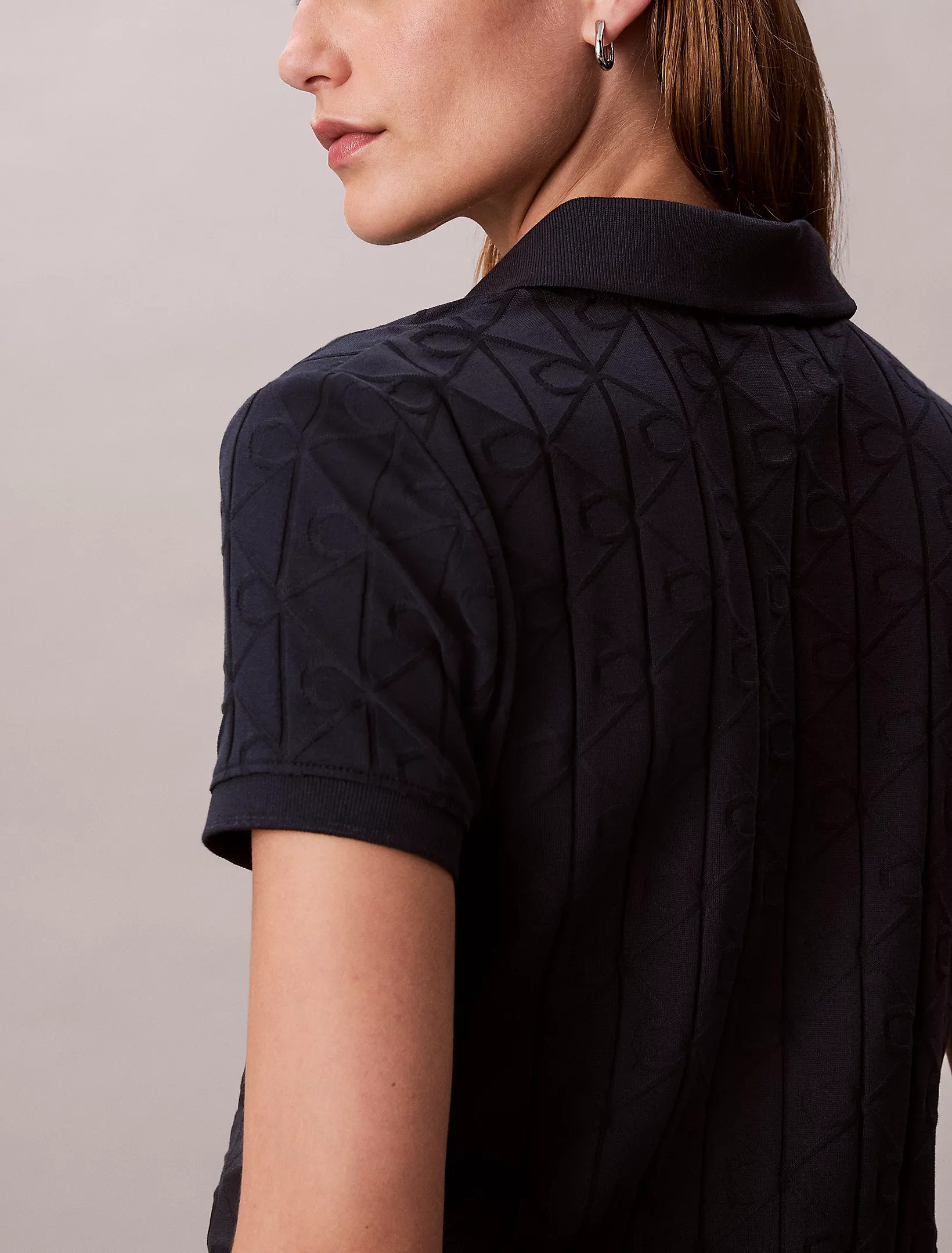 Calvin Klein Kısa Kollu Tamamı Baskılı Jakarlı Polo Kadın Mavi Gömlek  LV044D209G-CEF