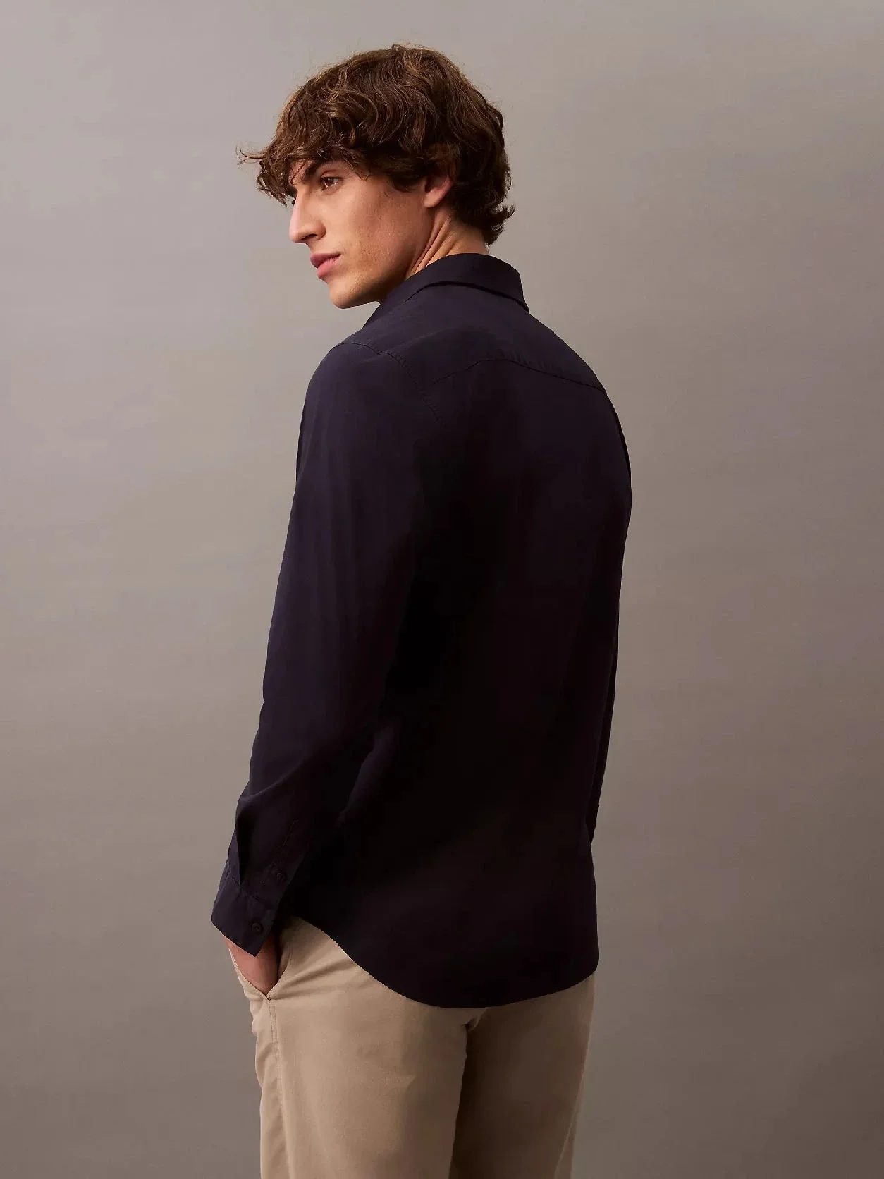 Calvin Klein LS SOLID STRETCH SLIM SHIRT Erkek MAVİ Gömlek LV04LB145G-CEF