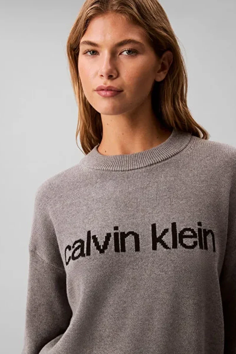 Calvin Klein Pamuklu Grafik Baskılı Kadın Gri Kazak LV047C311G-P7E