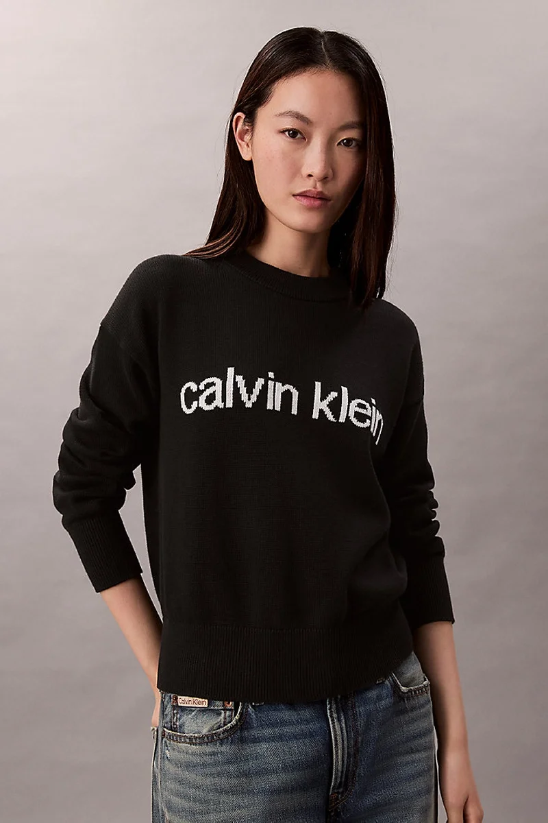 Calvin Klein Pamuklu Grafik Baskılı Kadın Siyah Kazak LV047C311G-UB1