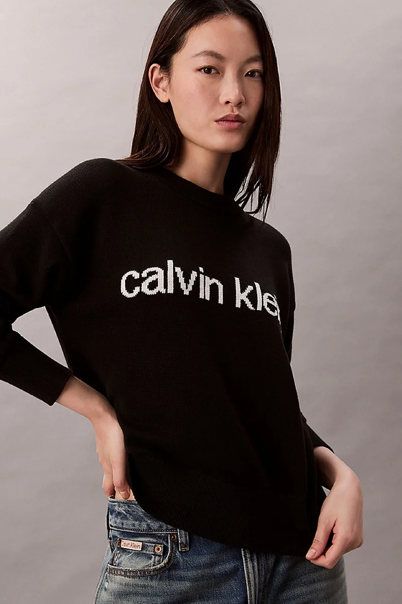 Calvin Klein Pamuklu Grafik Baskılı Kadın Siyah Kazak LV047C311G-UB1