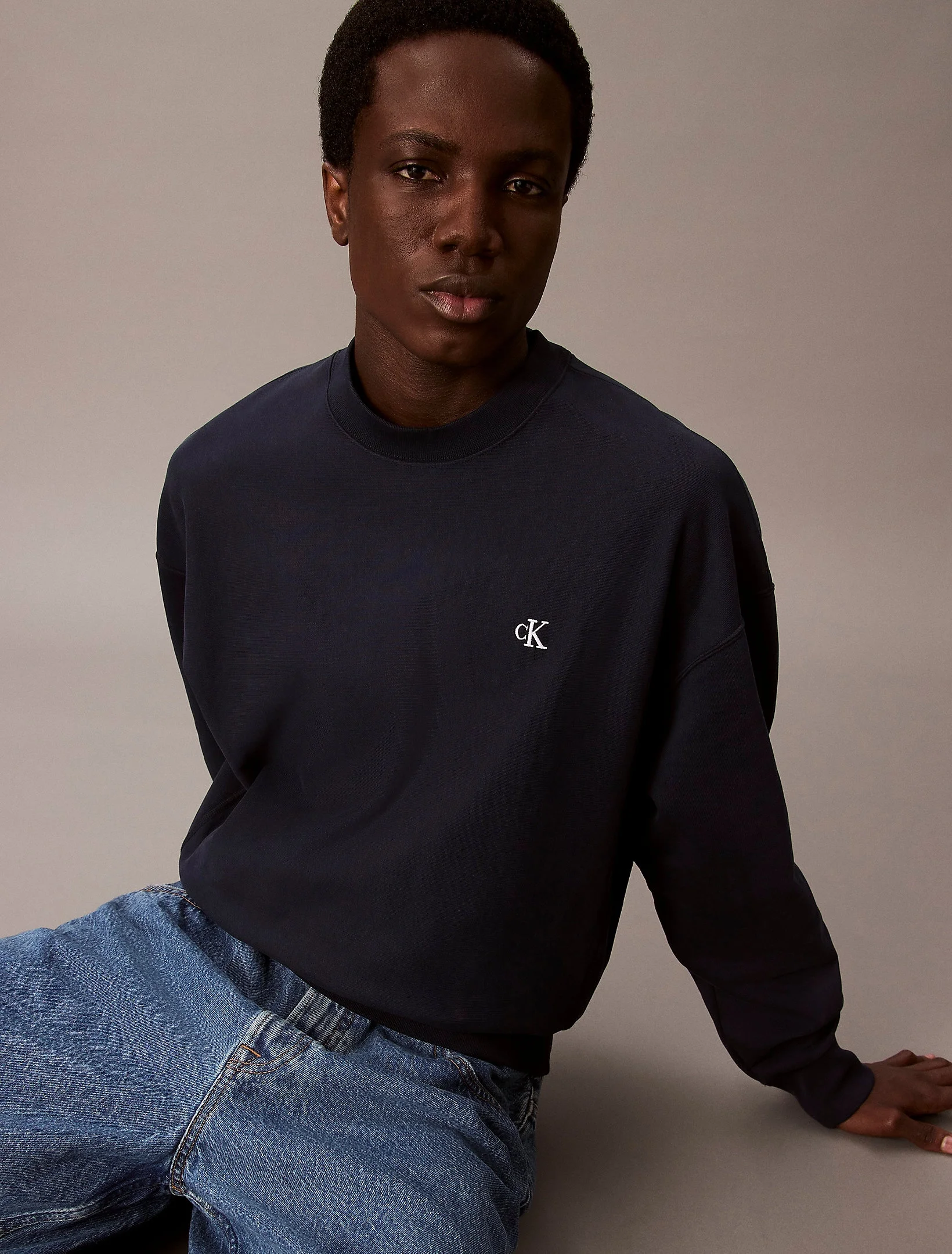 Calvin Klein Premium Terry Monogram Bisiklet Yaka Erkek Mavi Sweatshirt LV04RC277G-CEF