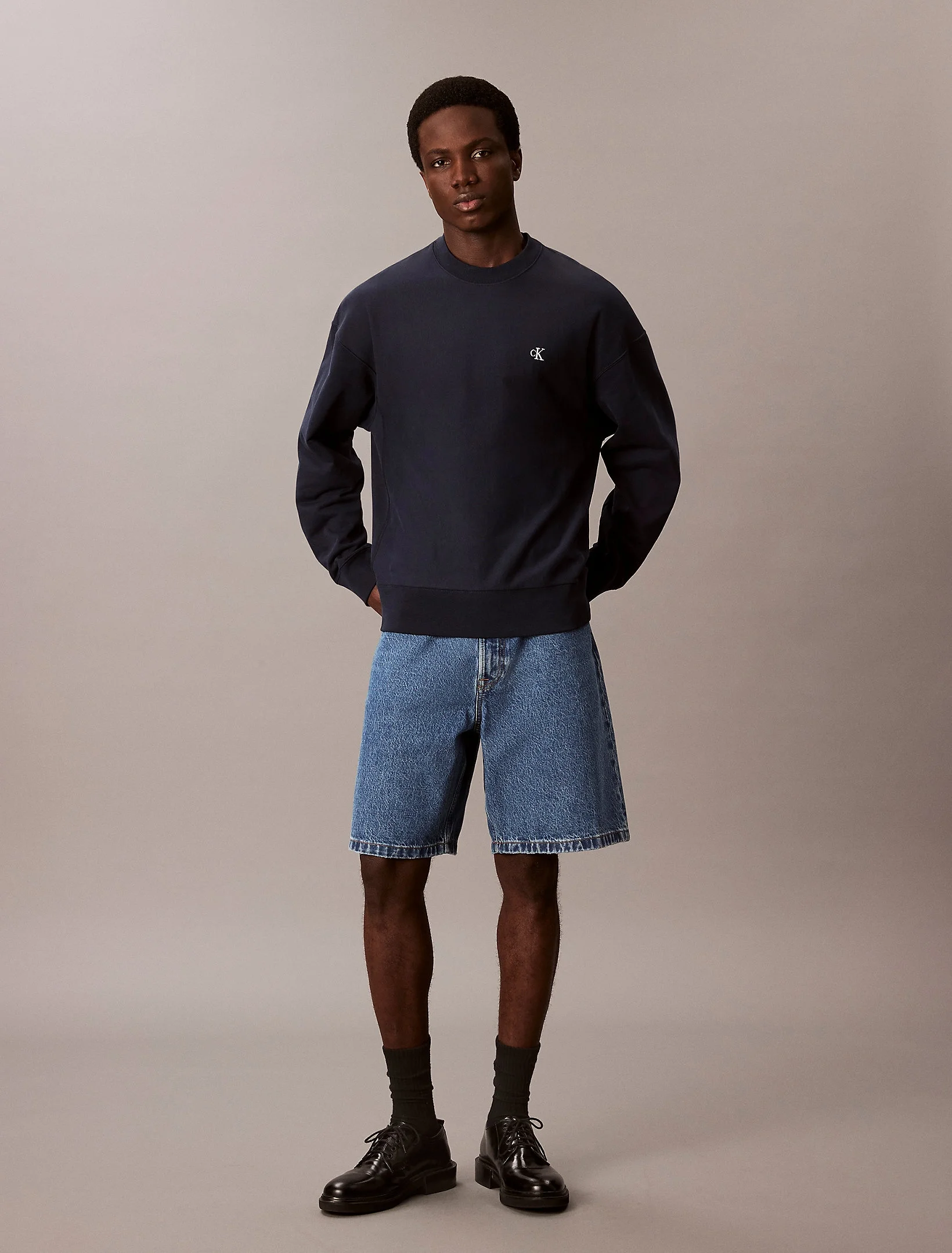 Calvin Klein Premium Terry Monogram Bisiklet Yaka Erkek Mavi Sweatshirt LV04RC277G-CEF