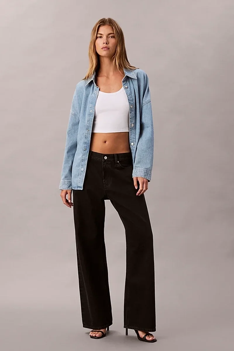 Calvin Klein Rahat Kesim Keten Denim Kadın  Mavi Gömlek LV047C709G-X1O