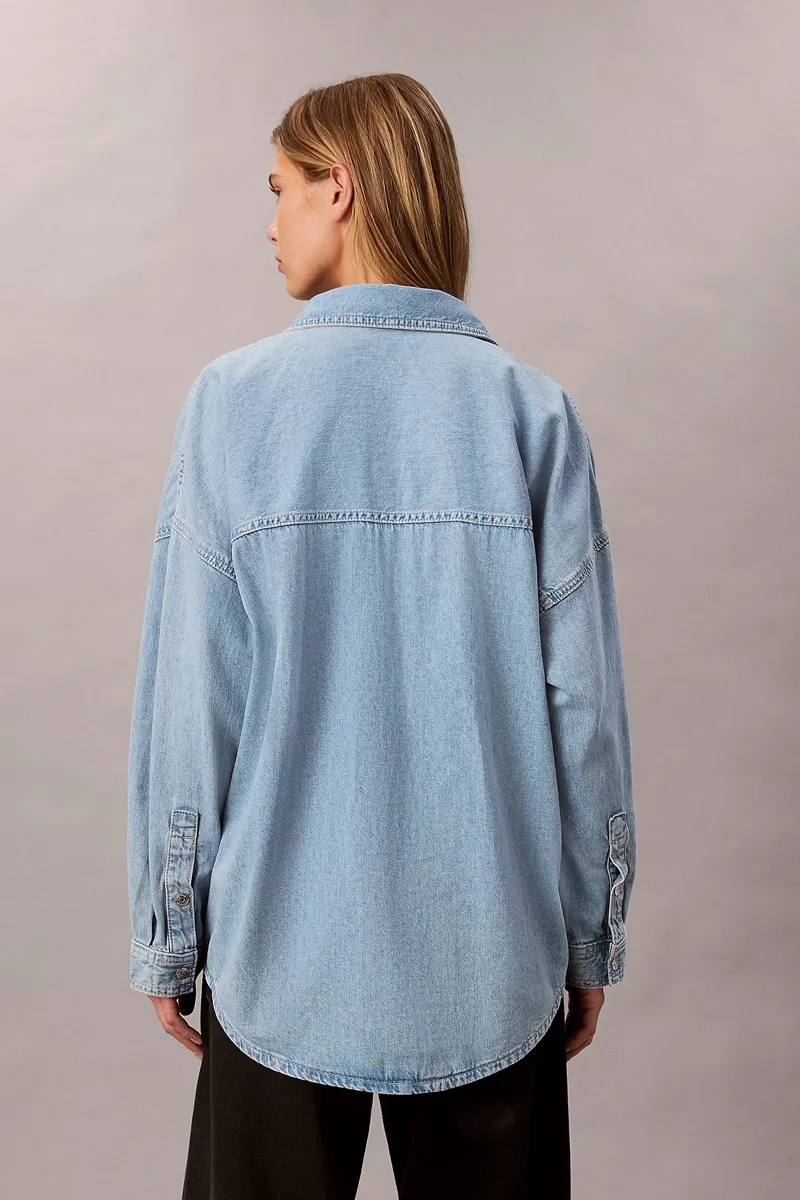 Calvin Klein Rahat Kesim Keten Denim Kadın  Mavi Gömlek LV047C709G-X1O