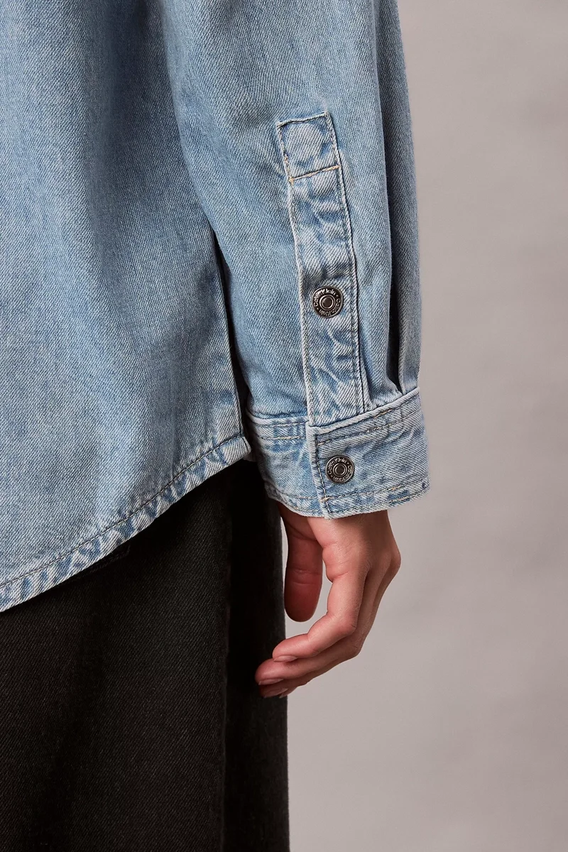 Calvin Klein Rahat Kesim Keten Denim Kadın  Mavi Gömlek LV047C709G-X1O