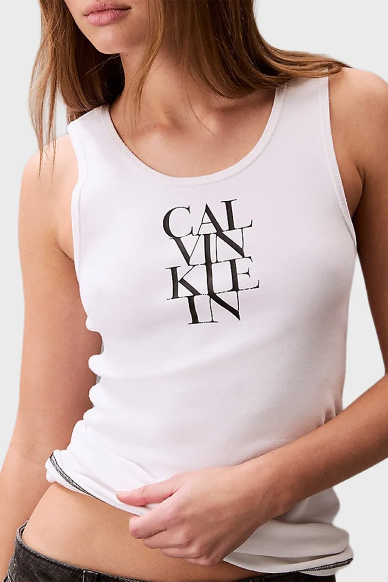 Calvin Klein SL COTTON RIB SOLID TANK Kadın Beyaz Bluz LV044C219G-YAA