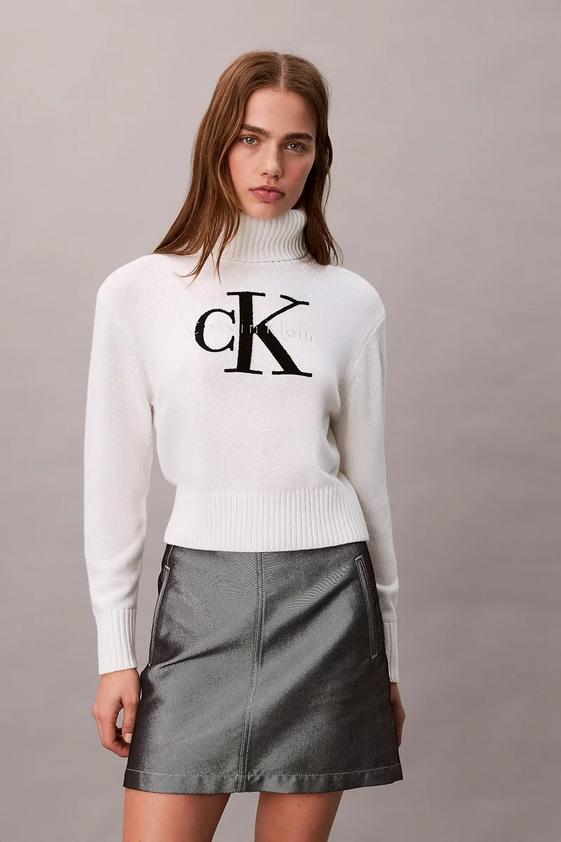 Calvin Klein Şönil Monologo Kadın Beyaz Kazak LV047D354G-YAA