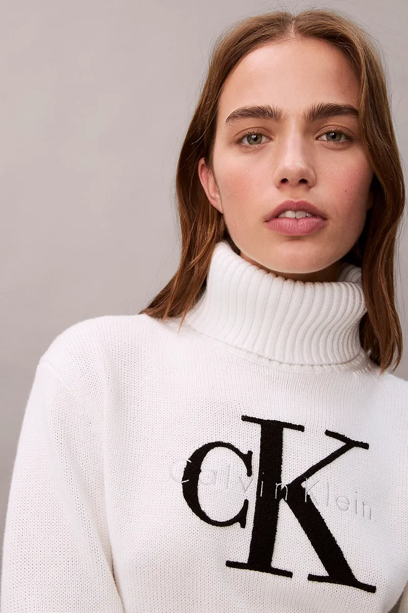 Calvin Klein Şönil Monologo Kadın Beyaz Kazak LV047D354G-YAA