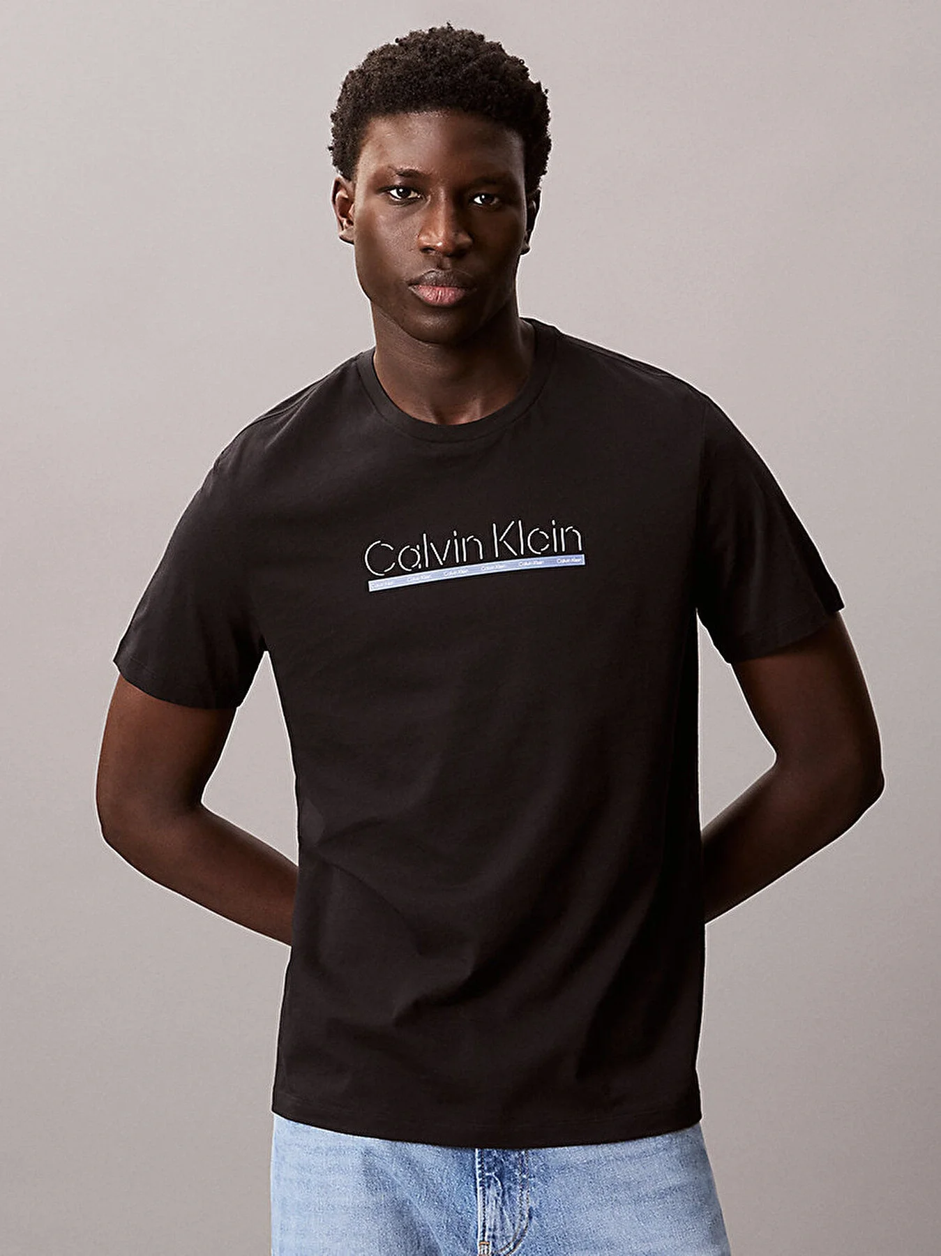 Calvin Klein SS 30s EU SP OUTLINE TAPE GRAPHI Erkek SİYAH T-shirt LV04RC852G-UB1