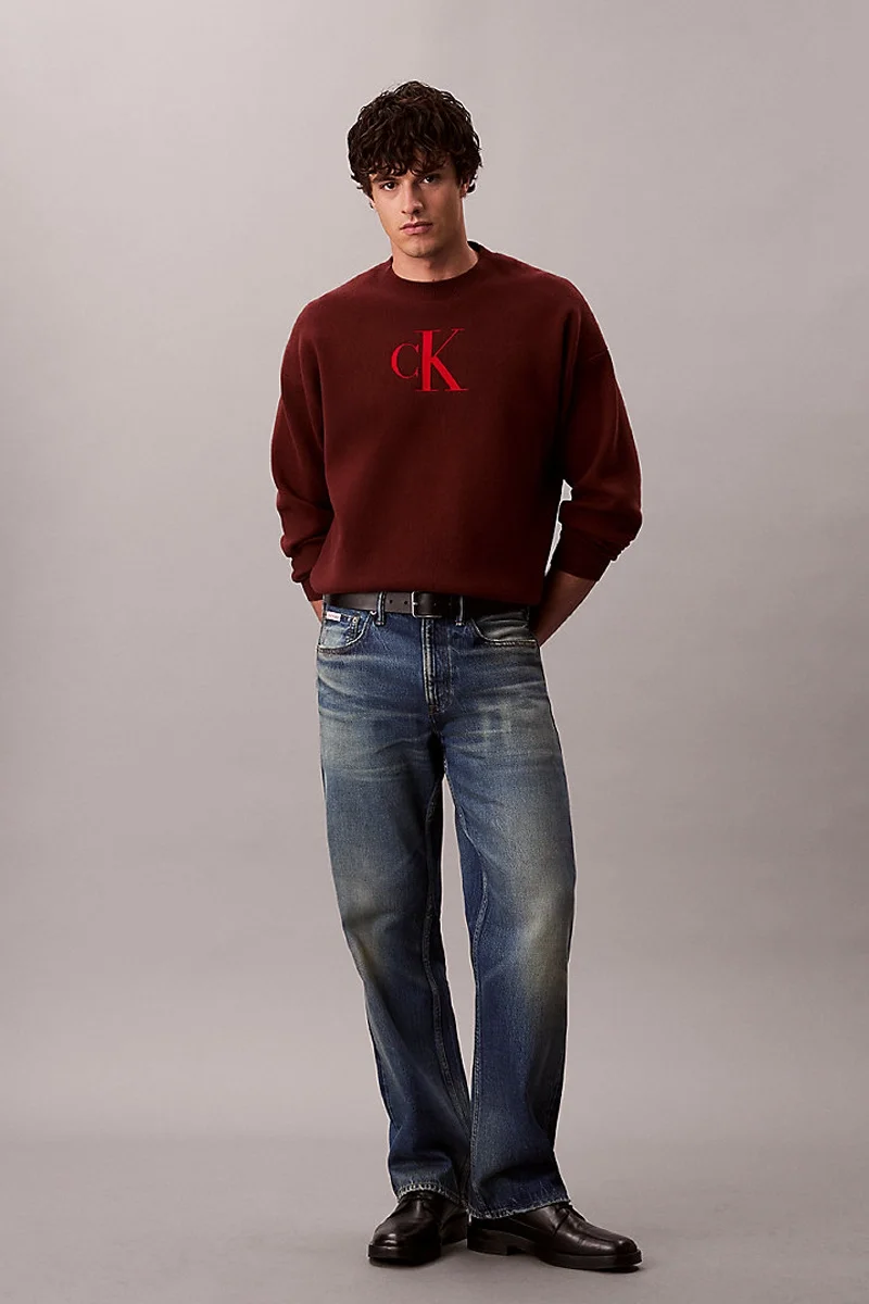 Calvin Klein Uzun Kollu Pamuklu Kaşmir 3D Logolu Bisiklet Yaka Erkek Kırmızı Kazak LV04RD305G-XWI