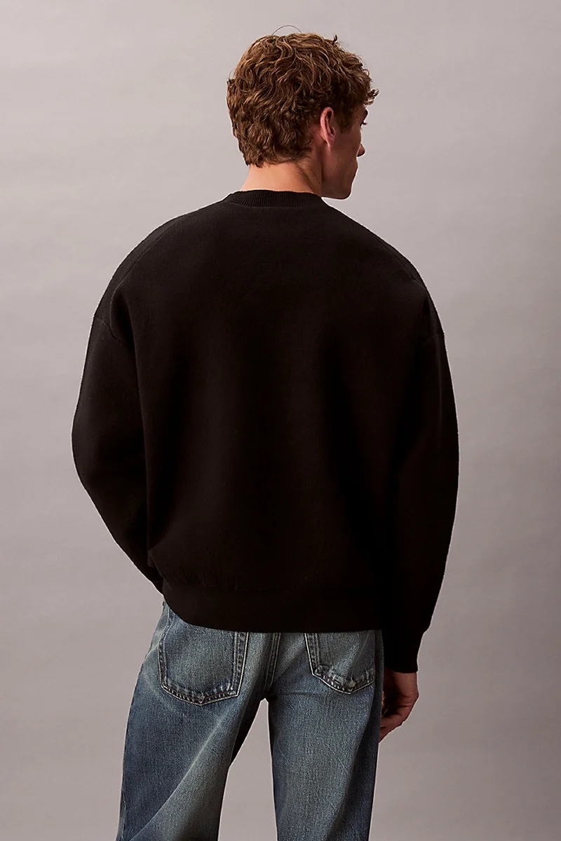 Calvin Klein Uzun Kollu Pamuklu Kaşmir 3D Logolu Bisiklet Yaka Erkek Siyah Kazak LV04RD305G-UB1