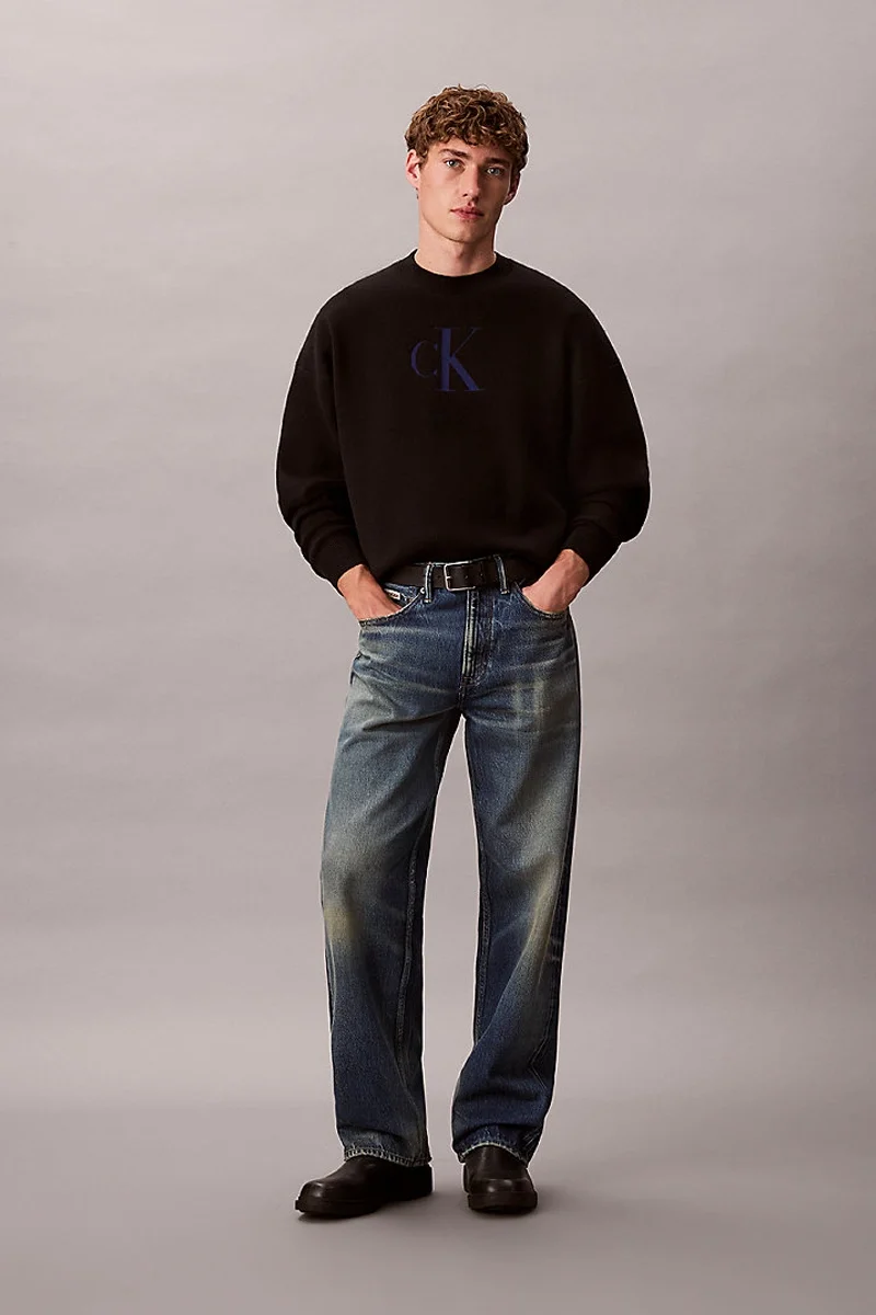 Calvin Klein Uzun Kollu Pamuklu Kaşmir 3D Logolu Bisiklet Yaka Erkek Siyah Kazak LV04RD305G-UB1