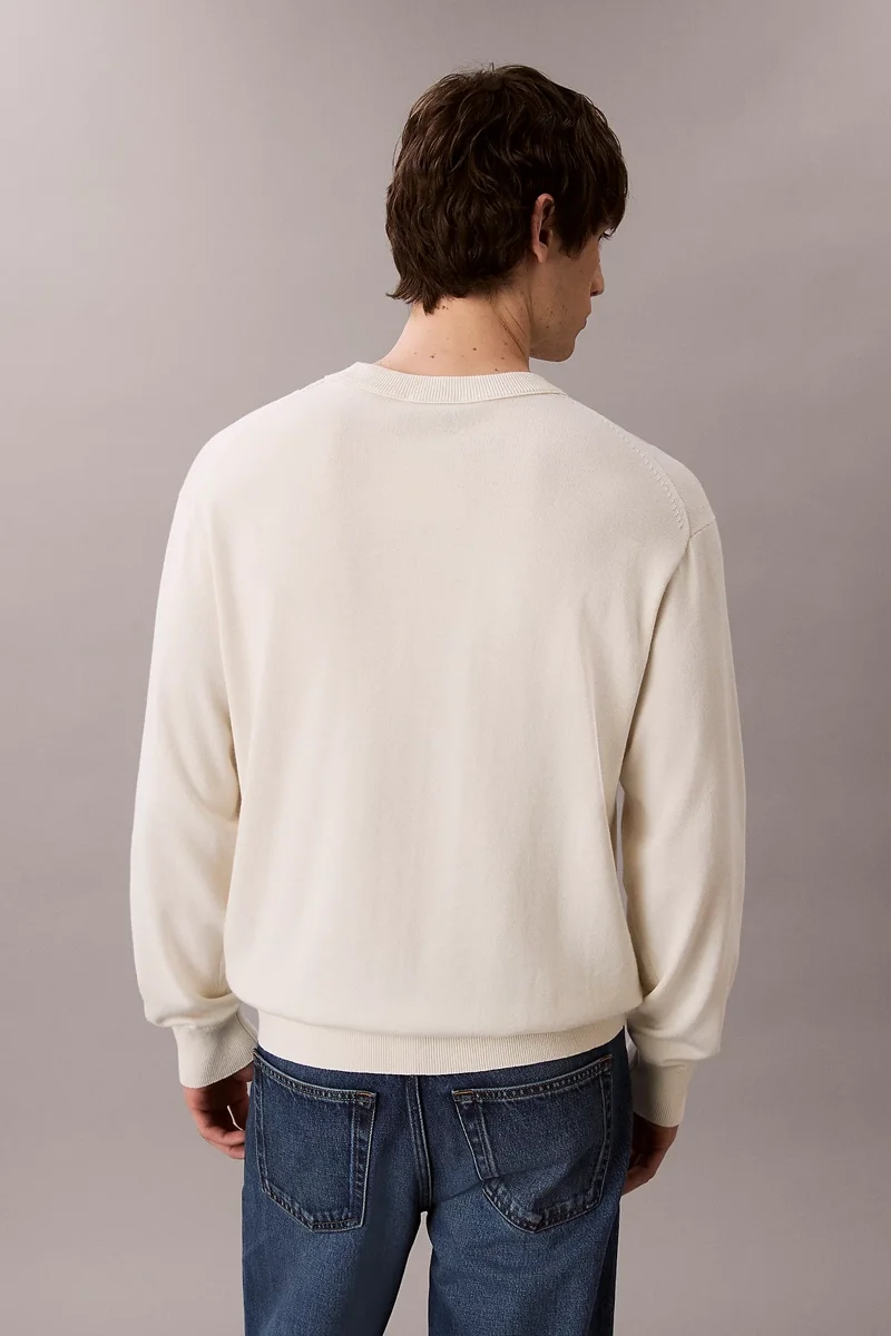 Calvin Klein Uzun Kollu Rahat Pamuklu Bisiklet Yaka Erkek Beyaz Kazak LV04RC309G-YAS