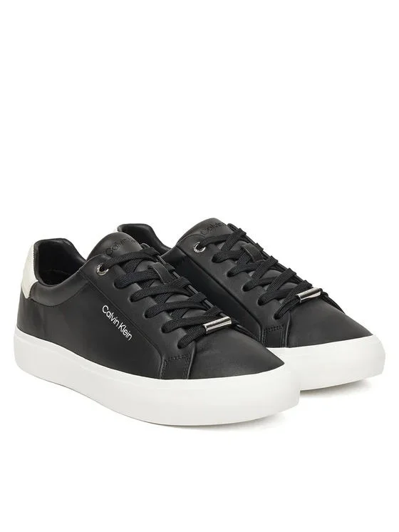 Calvin Klein Vulc Bağcıklı Deri ve Hareli Kadın Siyah Sneaker HW0HW02747-0GK