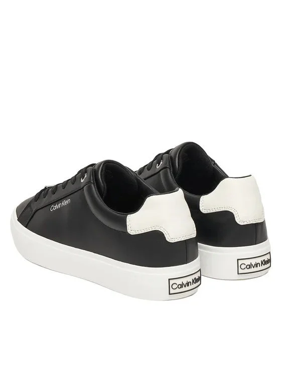 Calvin Klein Vulc Bağcıklı Deri ve Hareli Kadın Siyah Sneaker HW0HW02747-0GK