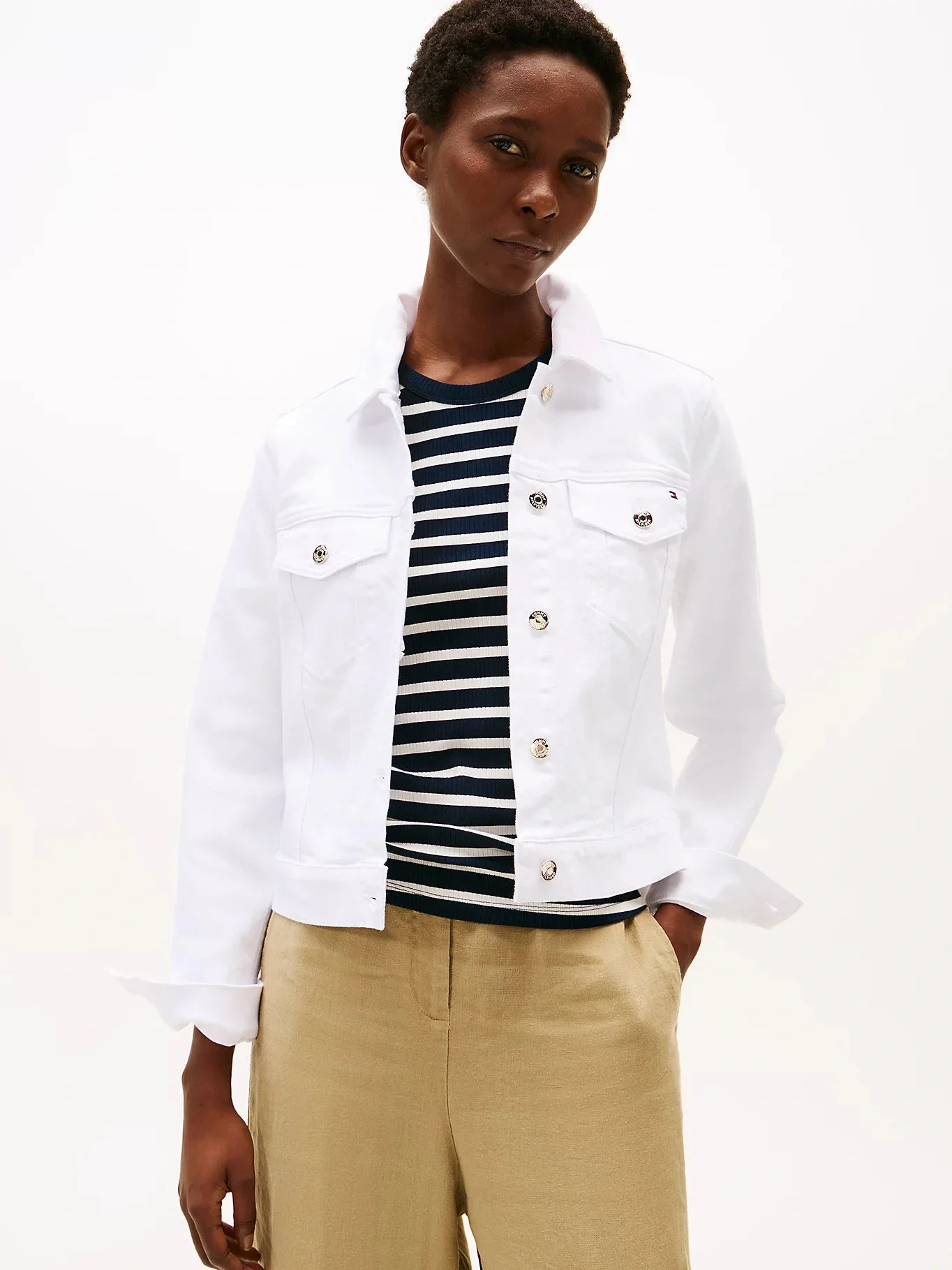 Tommy Hilfiger DNM SLIM JACKET WHITE Kadın  Ceket WW0WW44374YCF