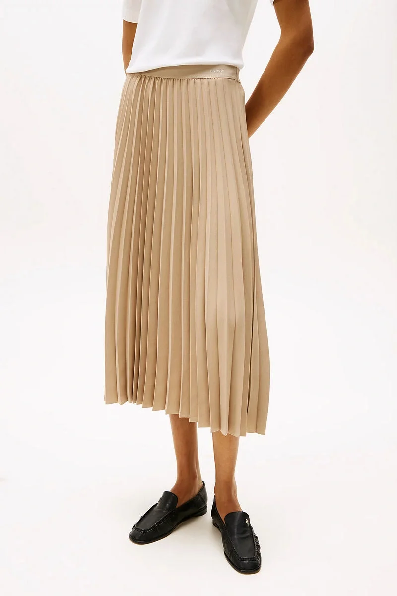 Tommy Hilfiger FLUID PLEATED PULL ON MIDI SKIRT Kadın Kahverengi Etek WW0WW43886AEG