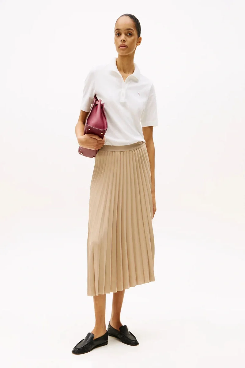 Tommy Hilfiger FLUID PLEATED PULL ON MIDI SKIRT Kadın Kahverengi Etek WW0WW43886AEG