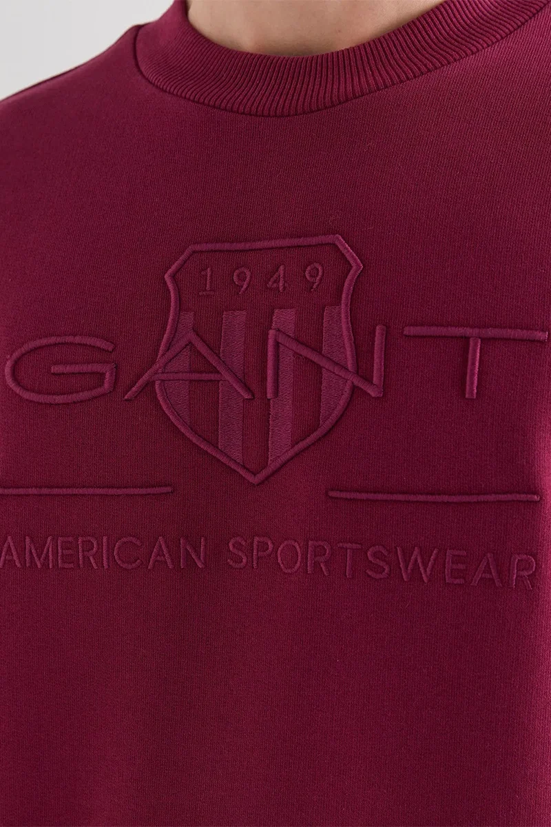 Gant Erkek Bordo Regular Fit Bisiklet Yaka Logolu Sweatshirt