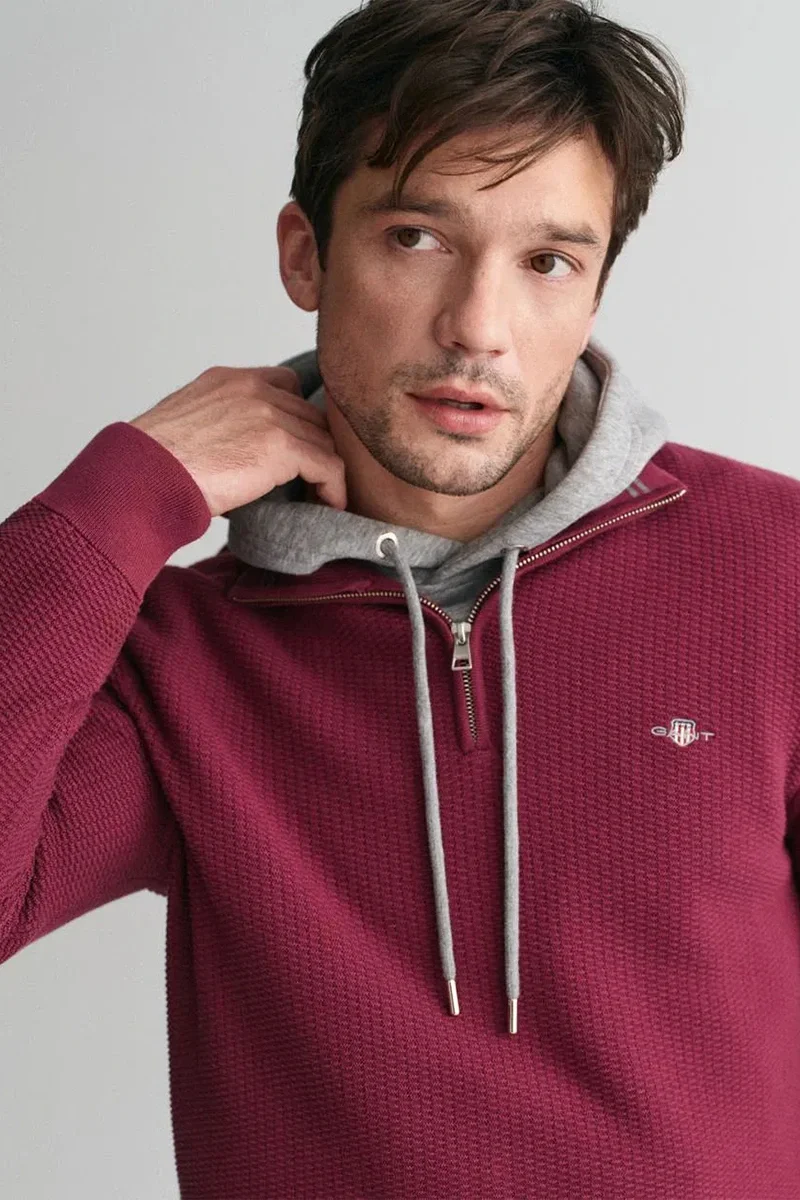 Gant Erkek Mikro Dokulu Pamuklu Yarım Fermuarlı Kazak