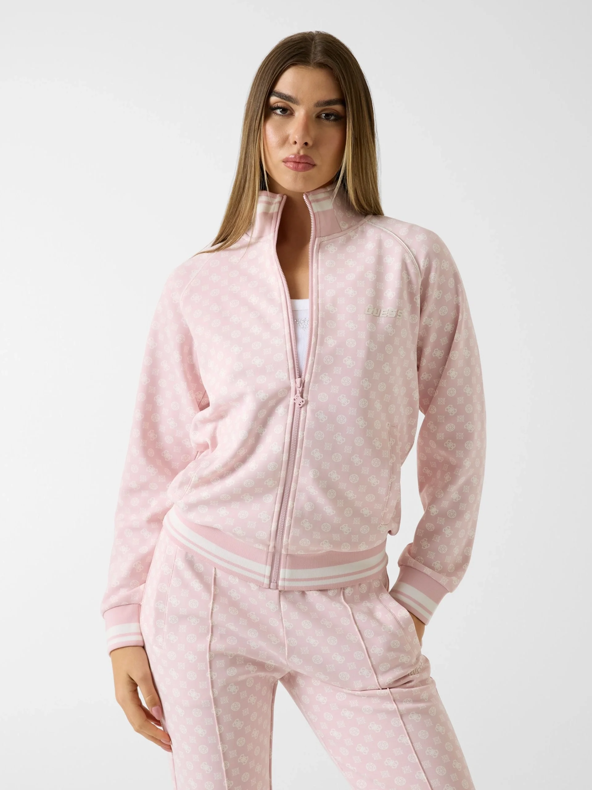 Guess Aggie Tam Fermuarlı Kadın Pembe Eşofman Üstü V5YQ03KB212-P6GZ