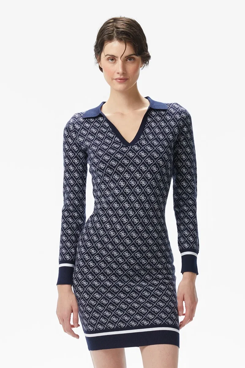 Guess Aubrey Kadın Lacivert Yün Karışımlı Triko Elbise W5BK25Z3JD2-FBDI