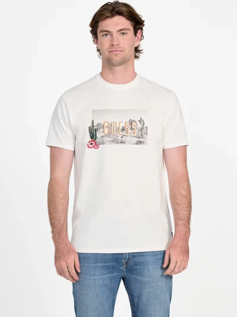 Guess Cactus Erkek Beyaz Regular Fit T-Shirt M5YI45KBW41-G018